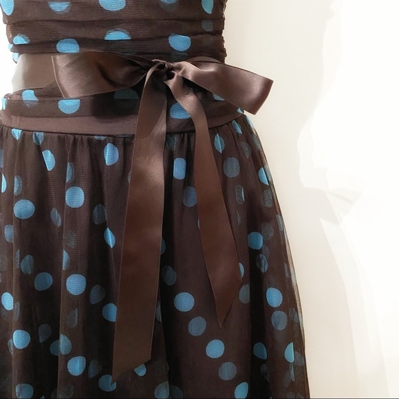 Scott McClintock Brown & Blue Polka Dot Strapless Dress – Size 8 - Picture 7 of 13